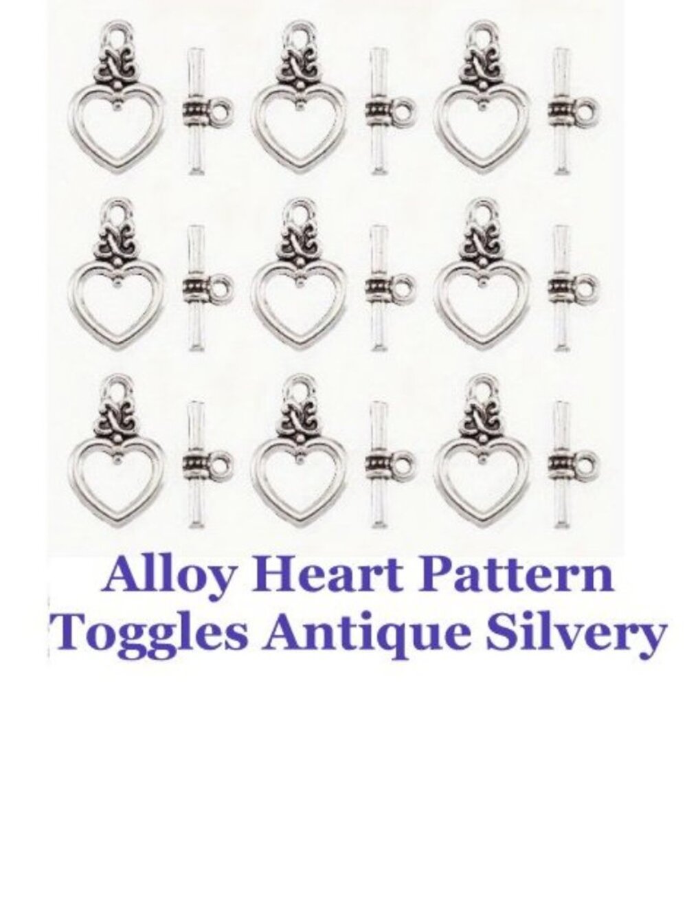 Alloy Heart Pattern Toggle Clasp Set, Antique Silvery  10 Toggles